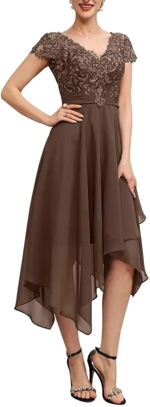 Mother of The Bride Dresses for Wedding Lace Appliques Formal Dress for Women Chiffon Asymmetrica Party Gowns RO68