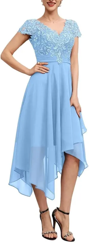 Mother of The Bride Dresses for Wedding Lace Appliques Formal Dress for Women Chiffon Asymmetrica Party Gowns RO68