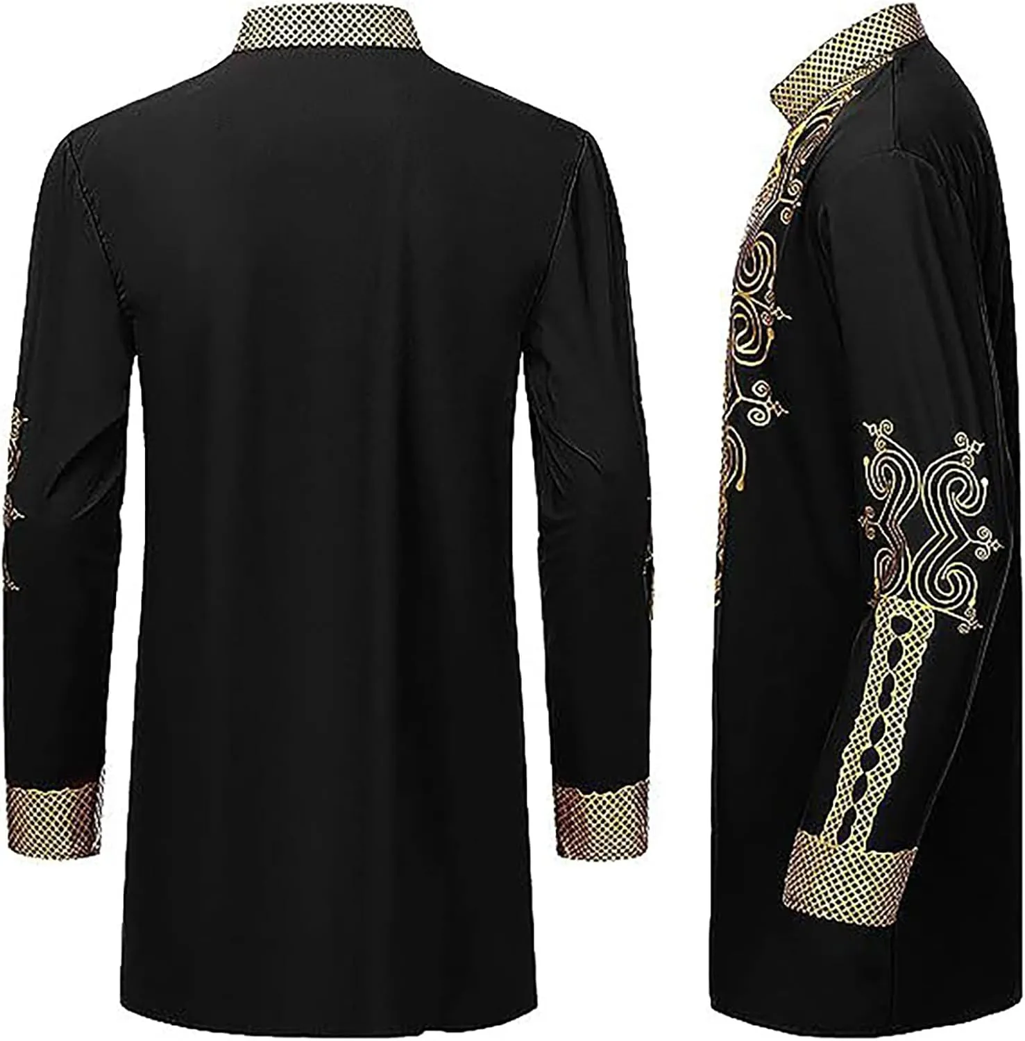 Muslim Clothes for Men 2 Piece Set Muslim Gown Shirt Set Graphic Casual Long Sleeve Kaftan Robe Henley Shirts & Pants