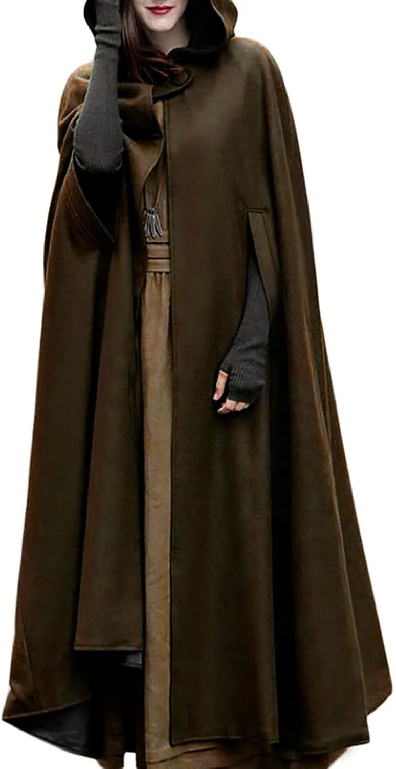 Mzkdieey Women's Gothic Full Length Cloak Halloween Character Witch Cape Cosplay Fancy Cloak Harajuku Long Trench Coat