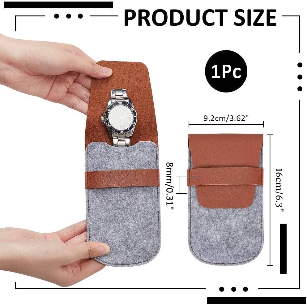 NBEADS Leathers Watch Pouch, 3.6x6.3 Felt Single-Sided Portable Watch Pouch Watch Storage Bag and Organizer Envelope Style Watch Travel Case for Traveling Watch Jewelry, Saddle Brown