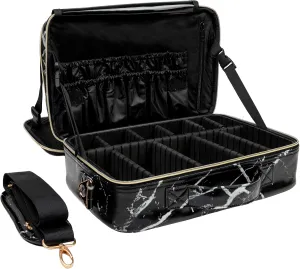 (Not Made In China) Makeup Train Case, Cosmetic Organizer Bag, Travel Make Up Storage With Adjustable Dividers For Cosmetics, Jewelry, Fragrance, Nail Polish and Brushes (1, Marble, Large)