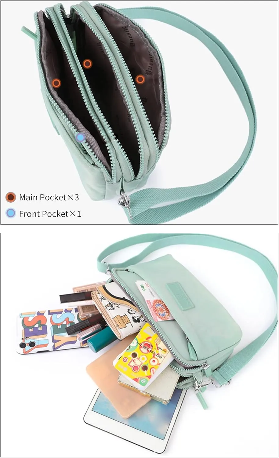 NOTAG Nylon Crossbody Purses Multipockets Shoulder Bags for Girls Daily Handbags Small Purses for Dog Walking