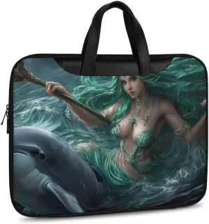 Ocean Goddess Dolphins Greek Myth Leather Bag Laptop Case Slim Water Resistant Computer Bags with Handle Briefcase for Work