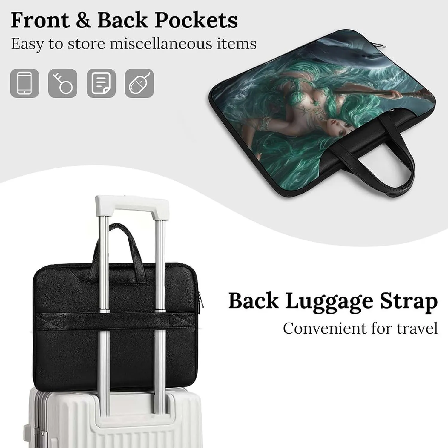 Ocean Goddess Dolphins Greek Myth Leather Bag Laptop Case Slim Water Resistant Computer Bags with Handle Briefcase for Work