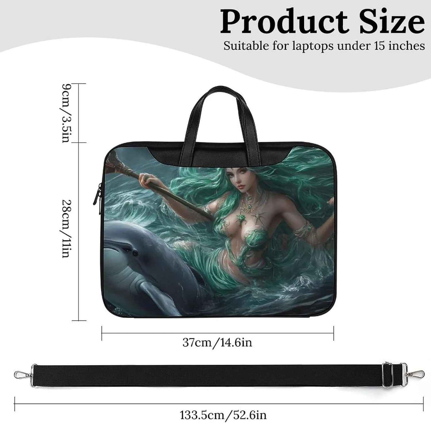 Ocean Goddess Dolphins Greek Myth Leather Bag Laptop Case Slim Water Resistant Computer Bags with Handle Briefcase for Work