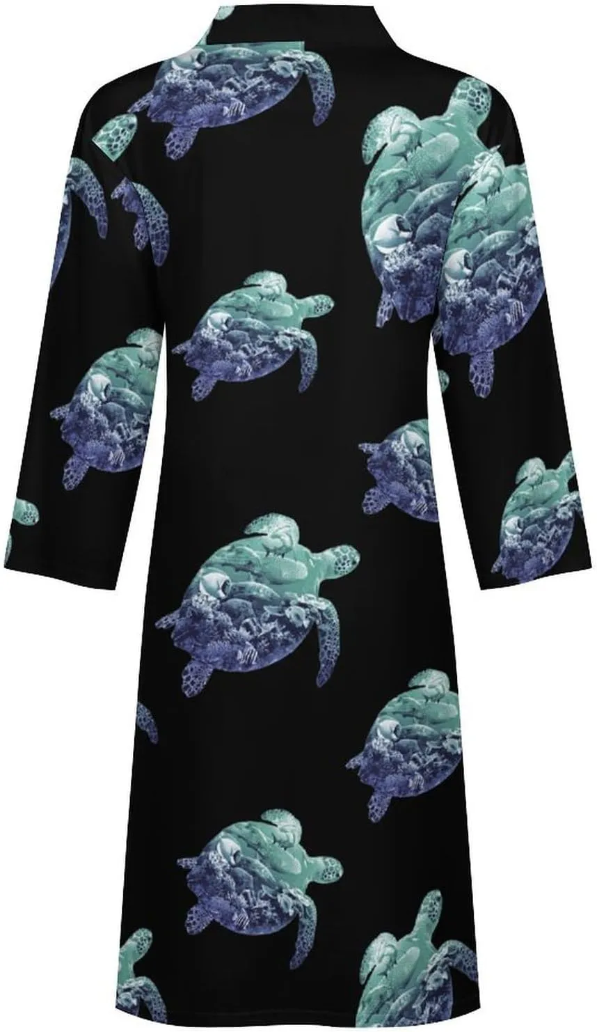 Ocean Life Turtle Casual Robes Bathrobe for Women Men V-Neck Loungewear Lightweight Soft Sleepwear Spa Pool