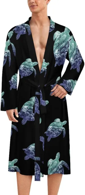 Ocean Life Turtle Casual Robes Bathrobe for Women Men V-Neck Loungewear Lightweight Soft Sleepwear Spa Pool