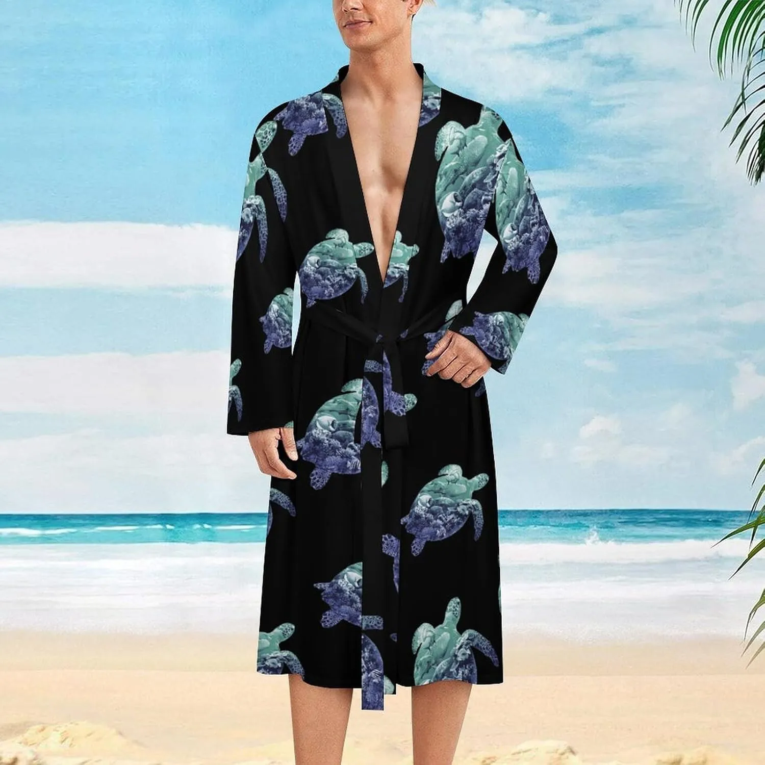 Ocean Life Turtle Casual Robes Bathrobe for Women Men V-Neck Loungewear Lightweight Soft Sleepwear Spa Pool
