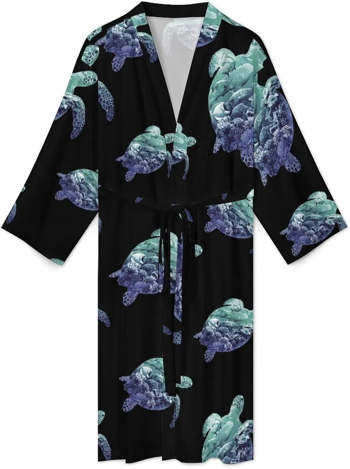 Ocean Life Turtle Casual Robes Bathrobe for Women Men V-Neck Loungewear Lightweight Soft Sleepwear Spa Pool