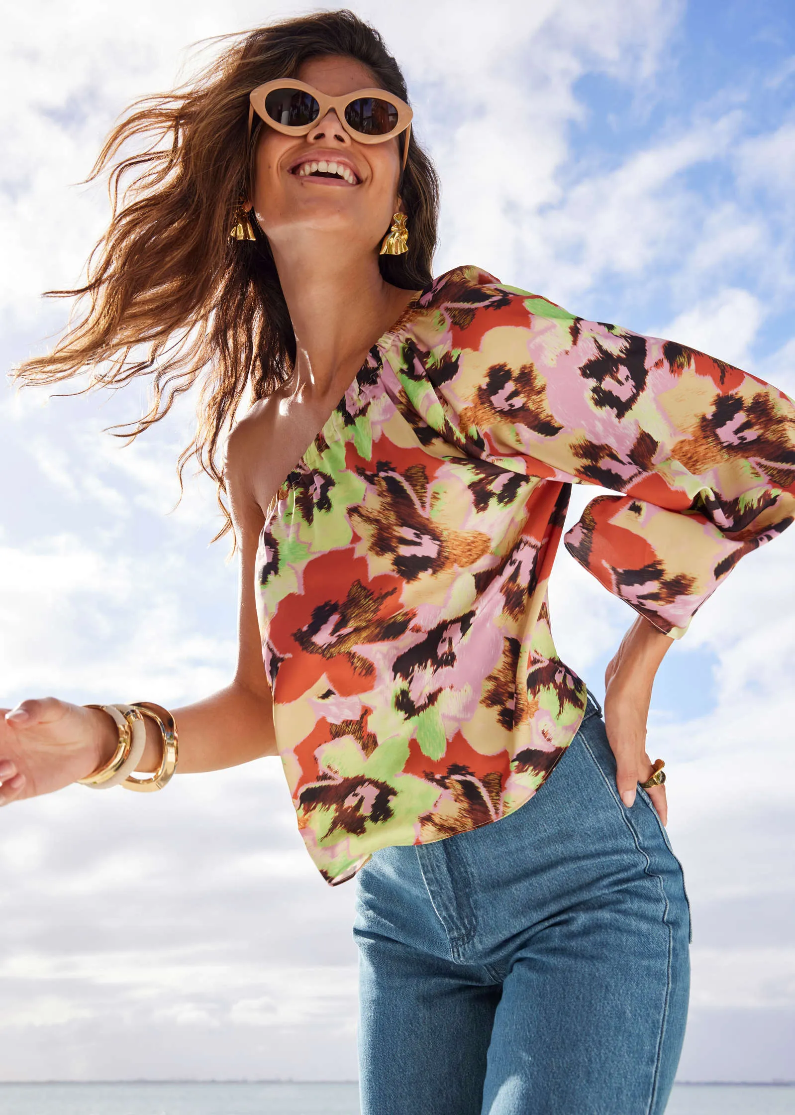One Shoulder Top - Blurred Bouquet