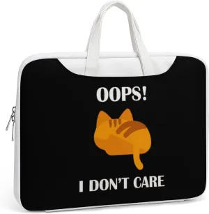 Oops Dont Care Cat Leather Bag Laptop Case Slim Water Resistant Computer Bags with Handle Briefcase for Work