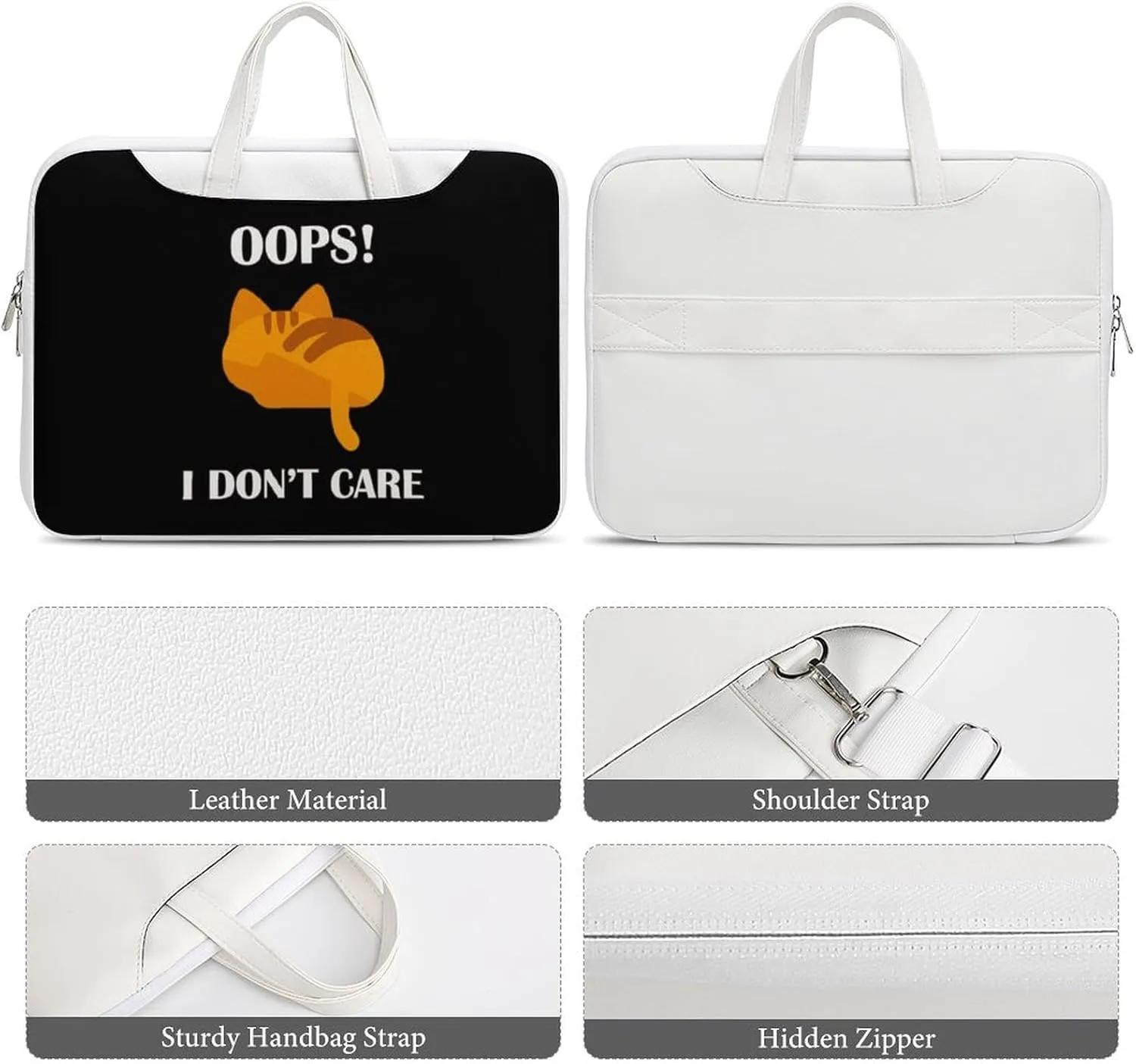 Oops Dont Care Cat Leather Bag Laptop Case Slim Water Resistant Computer Bags with Handle Briefcase for Work