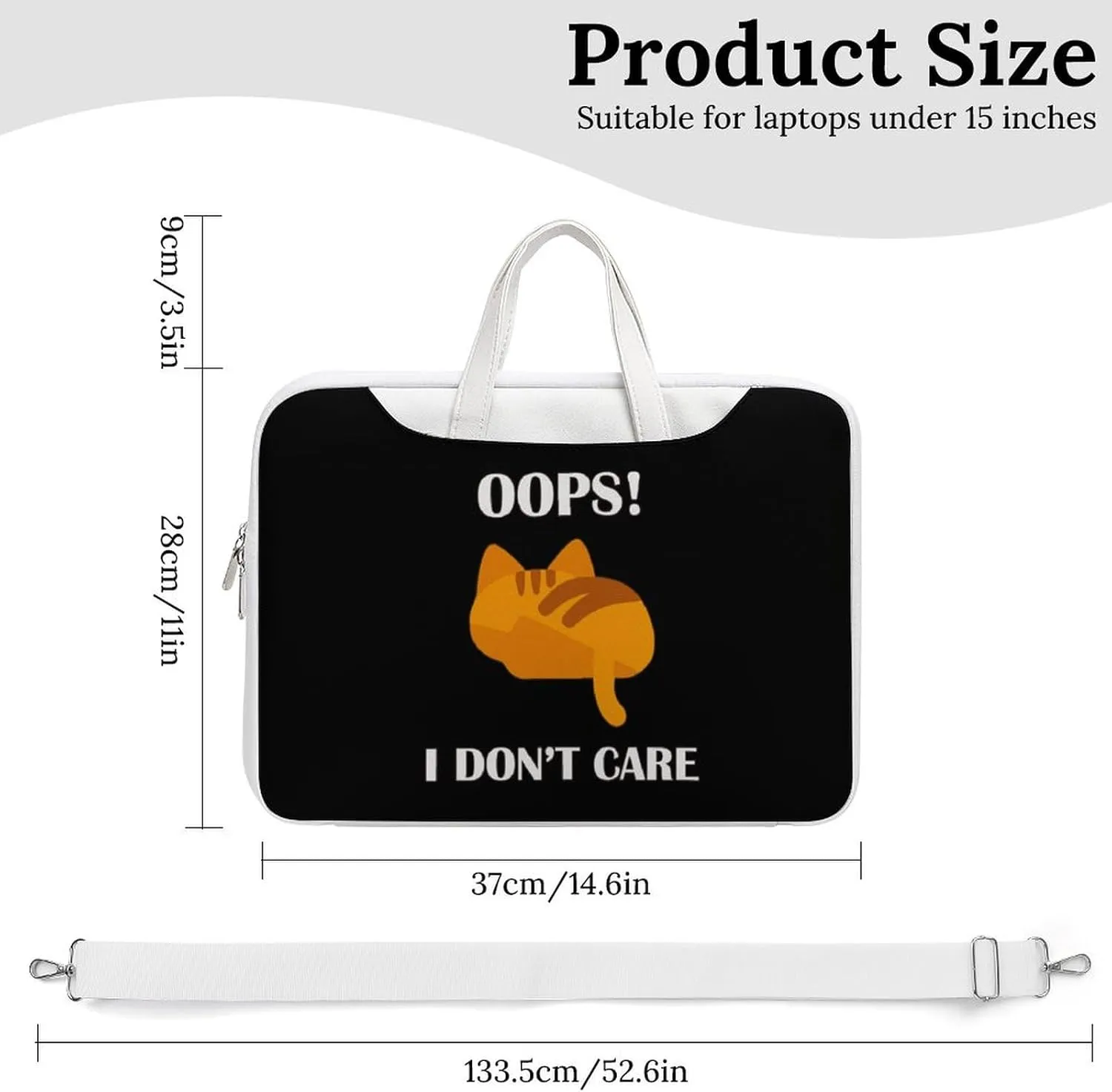 Oops Dont Care Cat Leather Bag Laptop Case Slim Water Resistant Computer Bags with Handle Briefcase for Work
