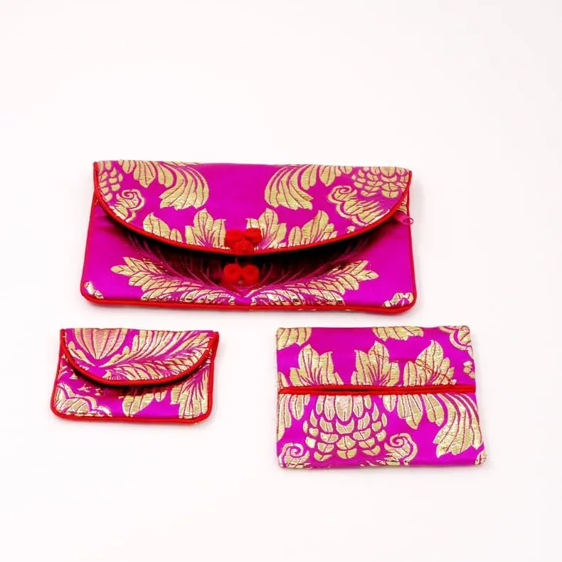 OUSIKA Chinese knot Silk Brocade Zipper 3 Sets Bags Women Travel Jewelry Cosmetic Packaging Bags Coin Purses Credit Card Holders Paper handkerchief Pouches ?) Bags (Color : Mixed color)