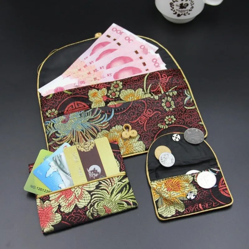 OUSIKA Chinese knot Silk Brocade Zipper 3 Sets Bags Women Travel Jewelry Cosmetic Packaging Bags Coin Purses Credit Card Holders Paper handkerchief Pouches ?) Bags (Color : Mixed color)
