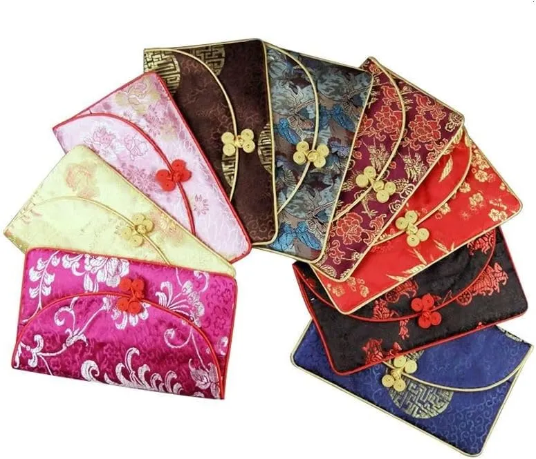 OUSIKA Chinese knot Silk Brocade Zipper 3 Sets Bags Women Travel Jewelry Cosmetic Packaging Bags Coin Purses Credit Card Holders Paper handkerchief Pouches ?) Bags (Color : Mixed color)