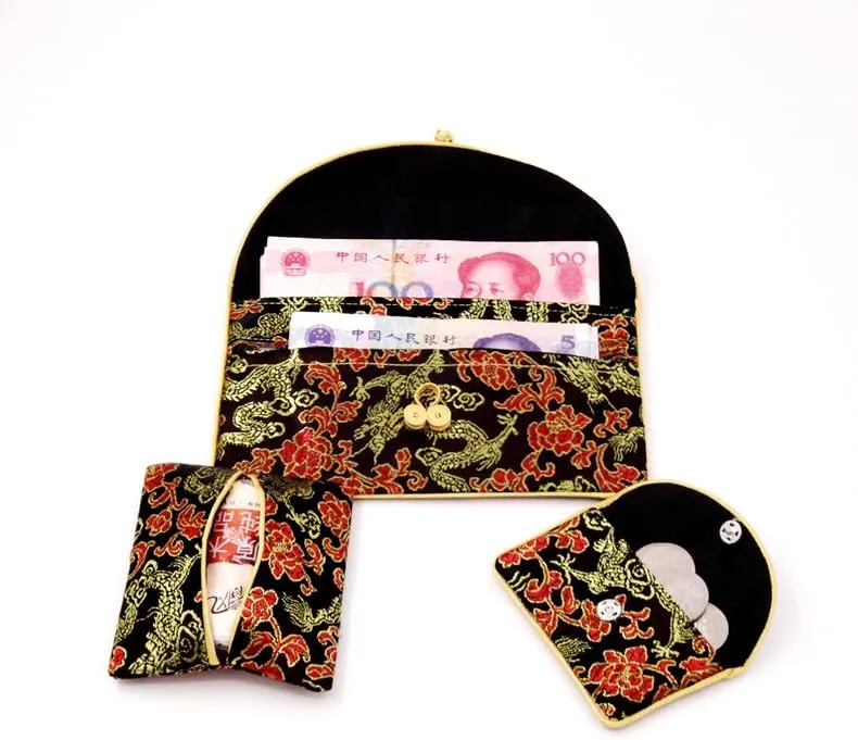 OUSIKA Chinese knot Silk Brocade Zipper 3 Sets Bags Women Travel Jewelry Cosmetic Packaging Bags Coin Purses Credit Card Holders Paper handkerchief Pouches ?) Bags (Color : Mixed color)
