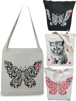 PACK OF 4 Canvas Tote Bags for Girls and womens Aesthetic Cute Butterfly And Kitty 4 Different Printed for Work Beach travel and Shopping Grocery Bags