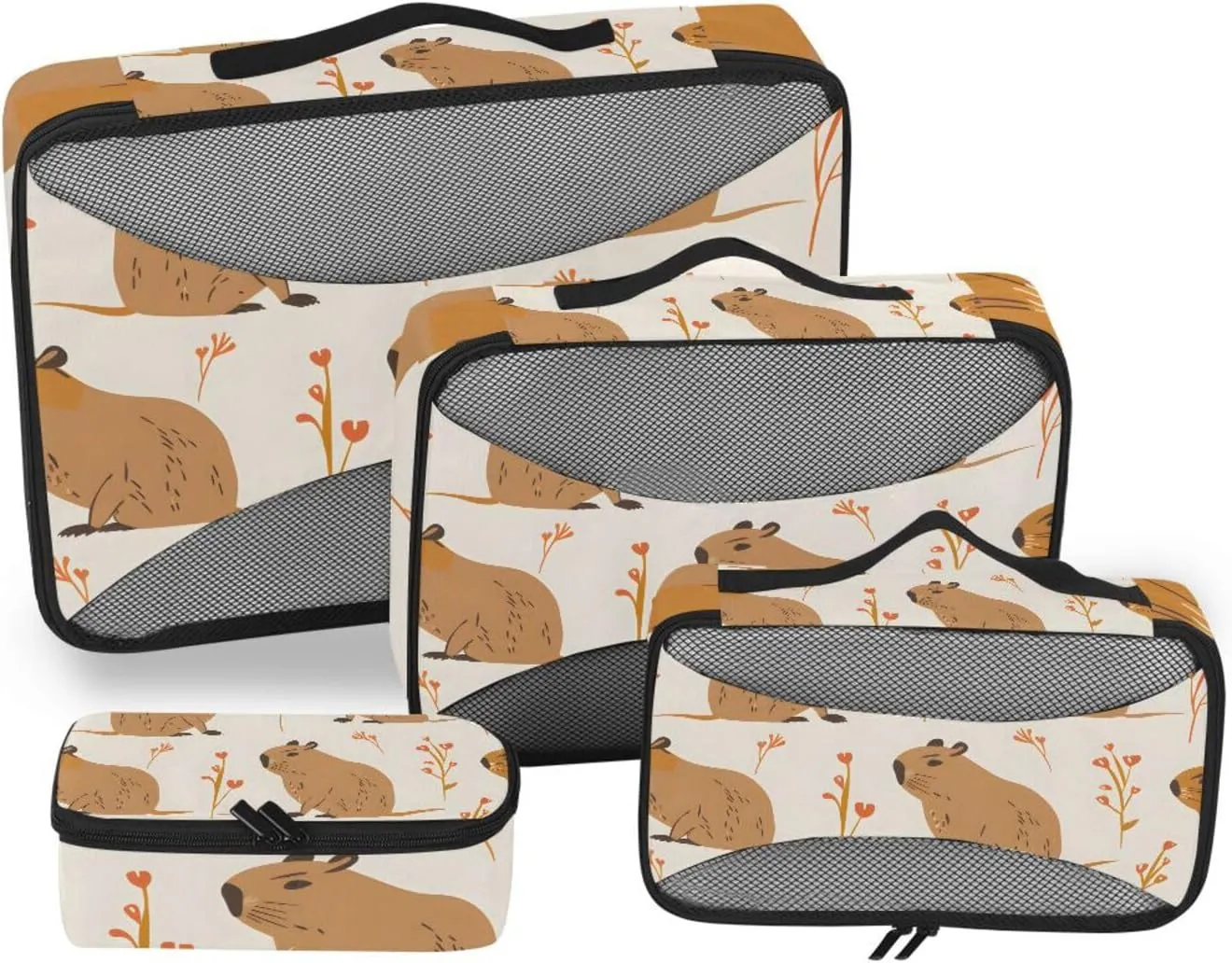 Packing Cubes for Travel 4 Set Capybara Beige Luggage Set Suitcase Organizer Bags Mesh Accessories Storage Pouch Toiletry Packing Cubes