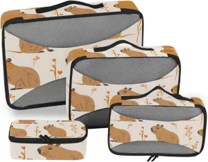 Packing Cubes for Travel 4 Set Capybara Beige Luggage Set Suitcase Organizer Bags Mesh Accessories Storage Pouch Toiletry Packing Cubes