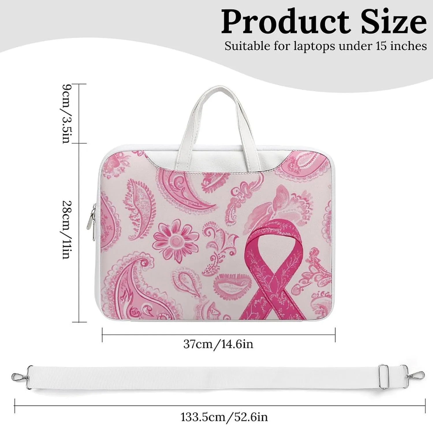 Paisley Breast Cancer Ribbon Leather Bag Laptop Case Slim Water Resistant Computer Bags with Handle Briefcase for Work