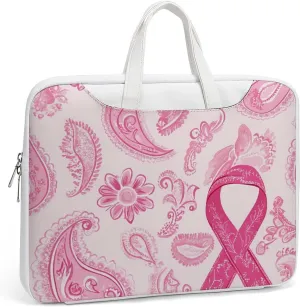 Paisley Breast Cancer Ribbon Leather Bag Laptop Case Slim Water Resistant Computer Bags with Handle Briefcase for Work