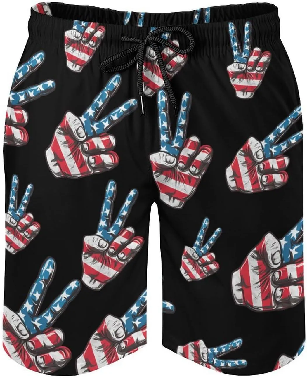 Peace Sign American Flag Men's Swim Trunks Quick Dry Board Shorts Breathable Summer Beach Shorts Bathing Suits