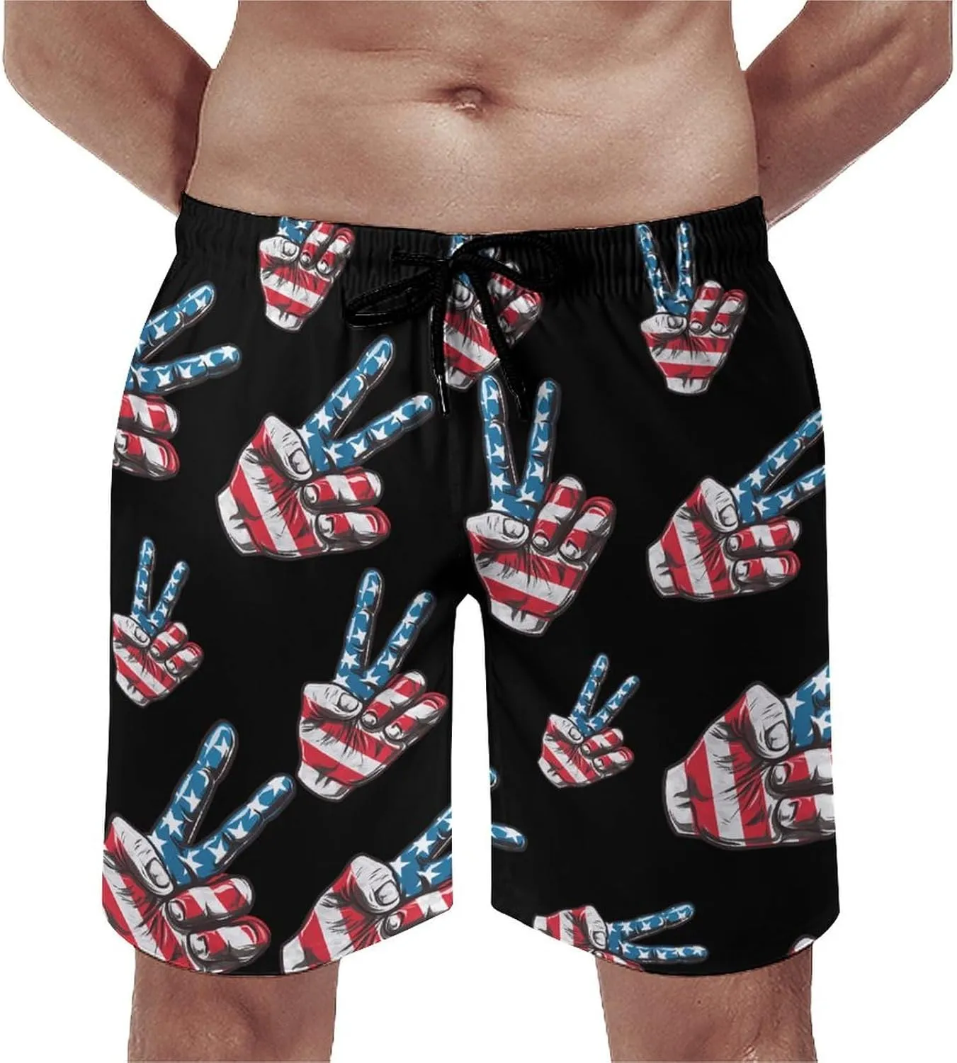 Peace Sign American Flag Men's Swim Trunks Quick Dry Board Shorts Breathable Summer Beach Shorts Bathing Suits