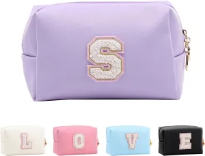 Personalized Initial Letter Makeup Bag Organizer,Waterproof PU Leather Letter Zipper Cosmetic Pouch Travel Portable Toiletry Bag,Gift Ideal for Teen Girls Women Birthday Friend Mom