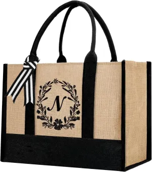 Personalized Jute Letter Tote Bag for Women Mothers Day Gifts for Mom Christmas Birthday Gift for Woman Friends