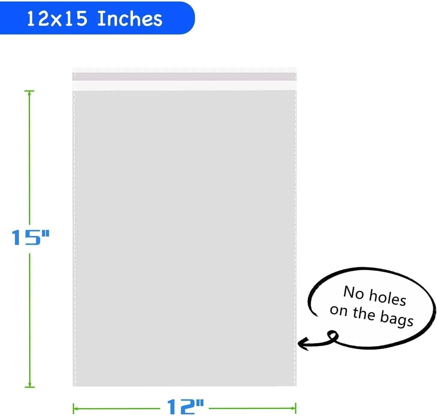PigPotParty 12" x 15" Clear Plastic T-Shirt Bags with Clothing Size Stickers, 100 Pcs Cellophane Shirt Sleeves Packaging Bags for Small Business, Thick, Self-adhesive & Resealable