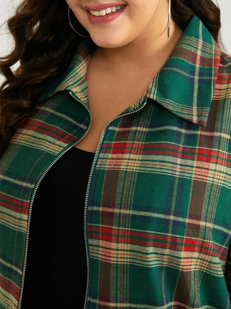Plaid Contrast Zipper Pocket Jacket