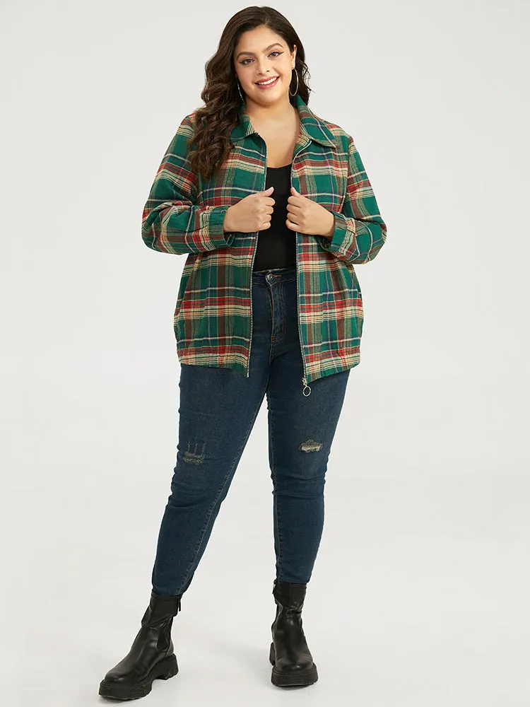 Plaid Contrast Zipper Pocket Jacket