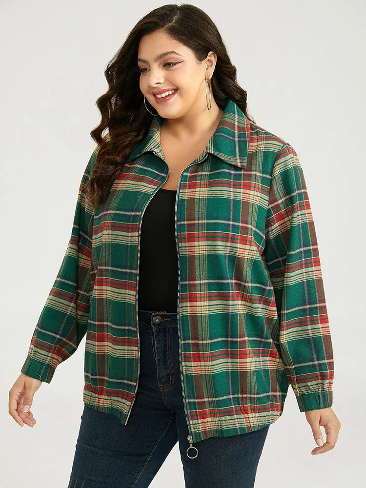 Plaid Contrast Zipper Pocket Jacket
