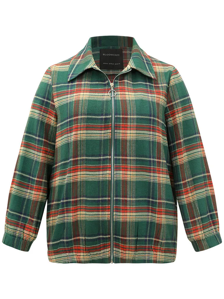 Plaid Contrast Zipper Pocket Jacket