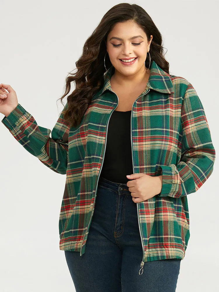 Plaid Contrast Zipper Pocket Jacket