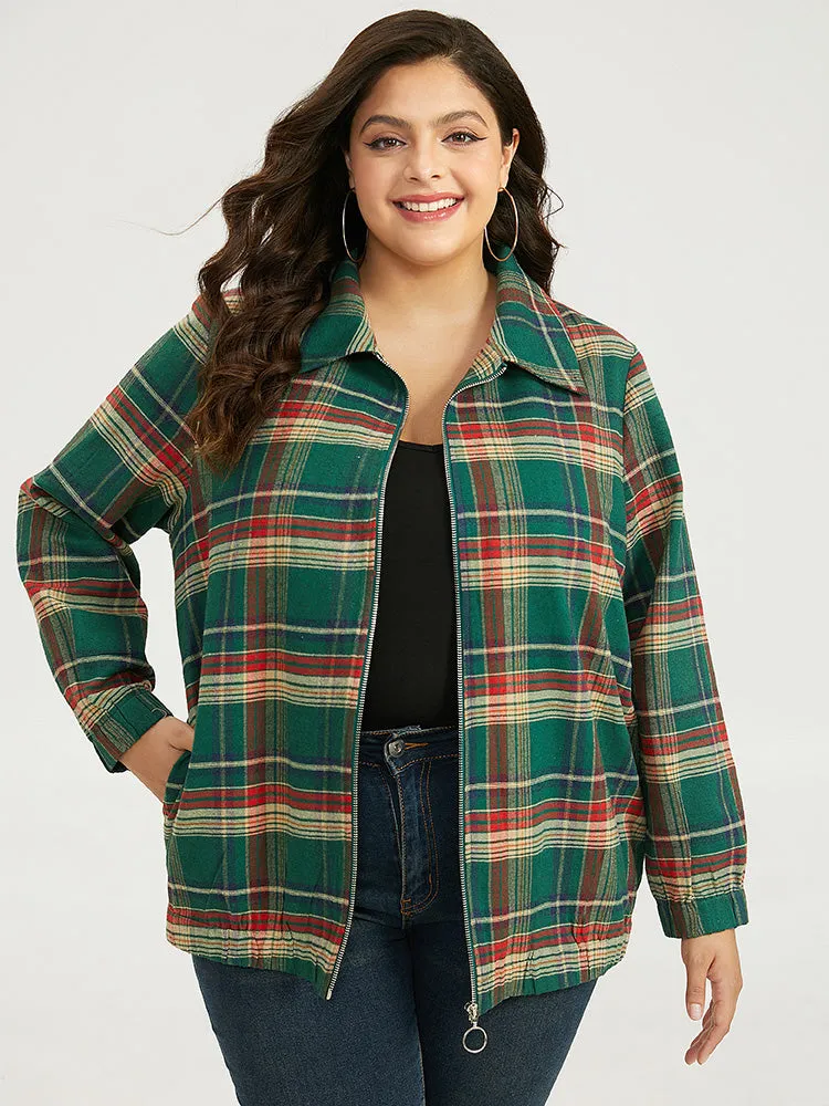 Plaid Contrast Zipper Pocket Jacket