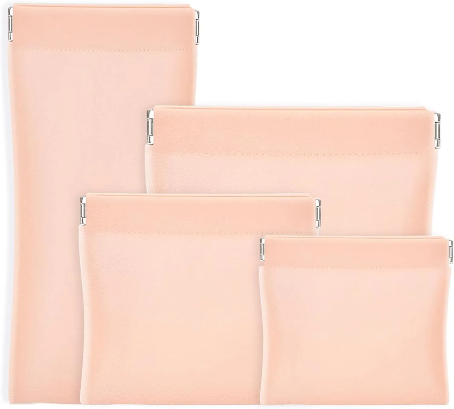 Pocket Cosmetic Bag Squeeze Top, 4 Size Snap Closure Organizer Pouch, Portable No Zipper Self-closing Makeup Pouch, Purse Organizer Pouches, Small Travel Makeup Bag for Cosmetics Jewelry