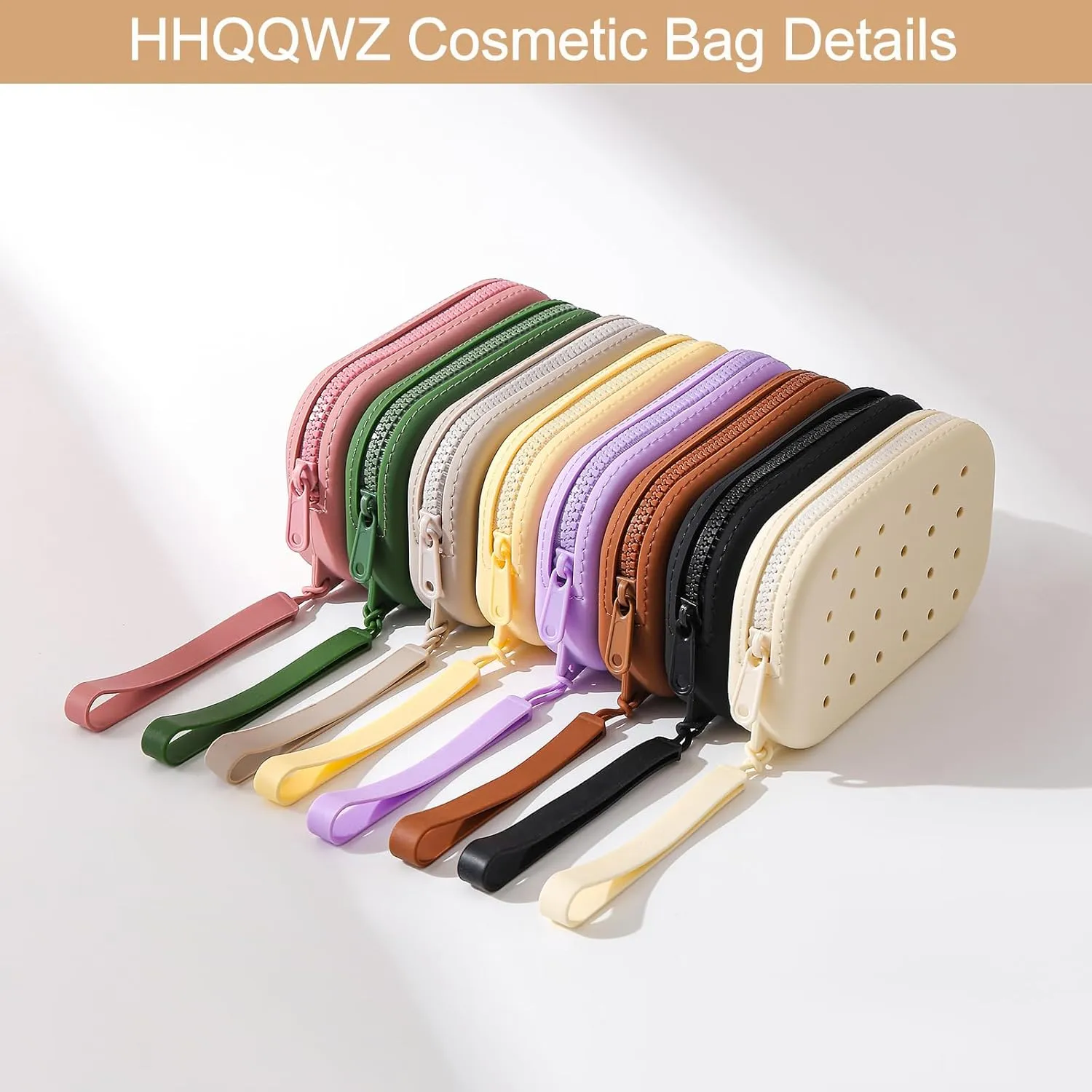 Portable Silicone Makeup Bag for Women, Small Travel Toiletry Cosmetic Bag with Decorative Holes, Zipper Closure Organizer Makeup Case with Handle (Black)