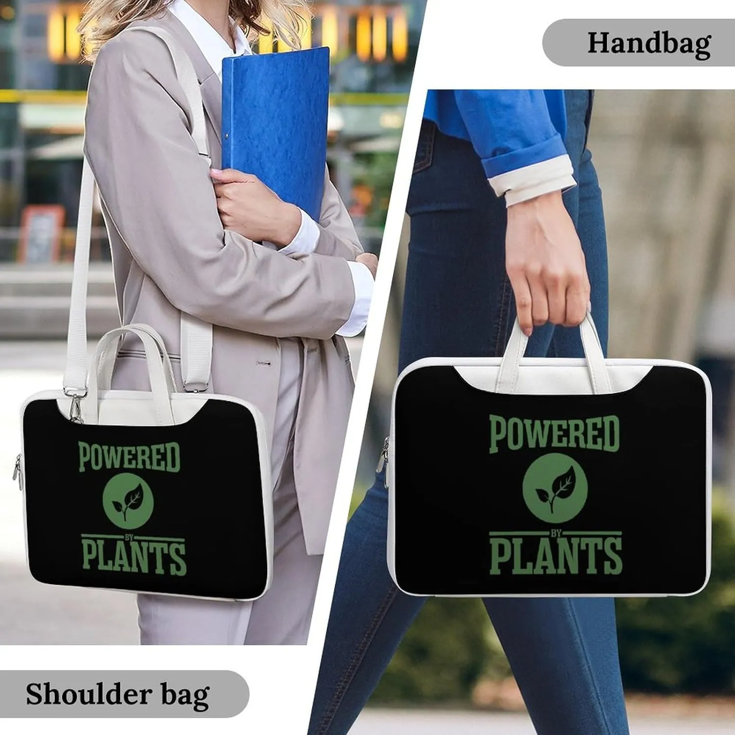 Powered by Plants Leather Bag Laptop Case Slim Water Resistant Computer Bags with Handle Briefcase for Work