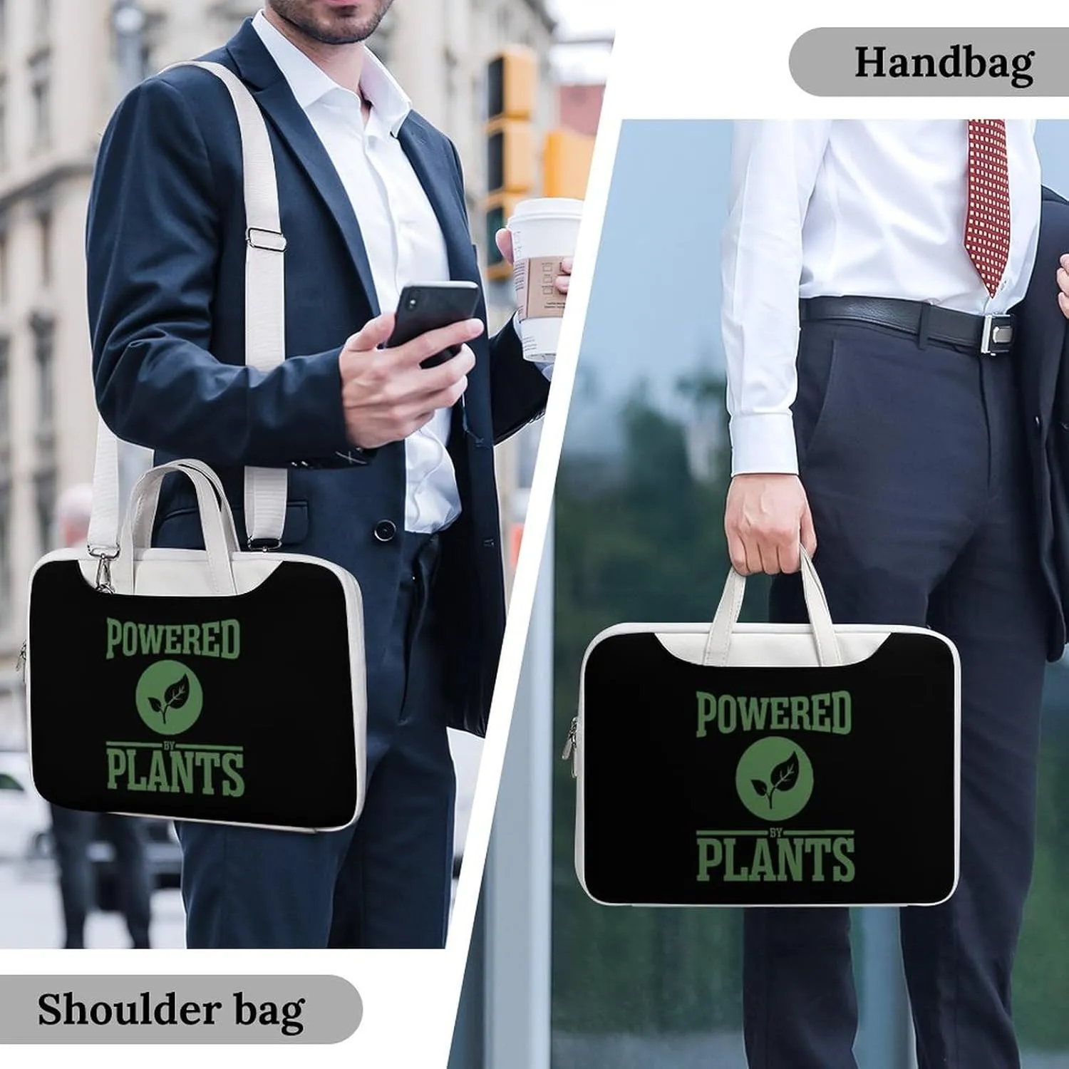 Powered by Plants Leather Bag Laptop Case Slim Water Resistant Computer Bags with Handle Briefcase for Work