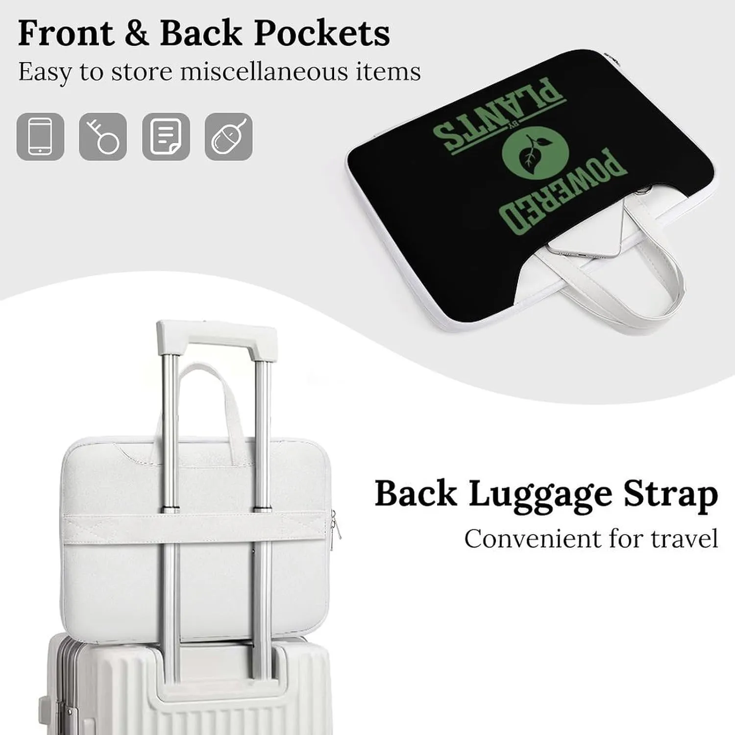Powered by Plants Leather Bag Laptop Case Slim Water Resistant Computer Bags with Handle Briefcase for Work