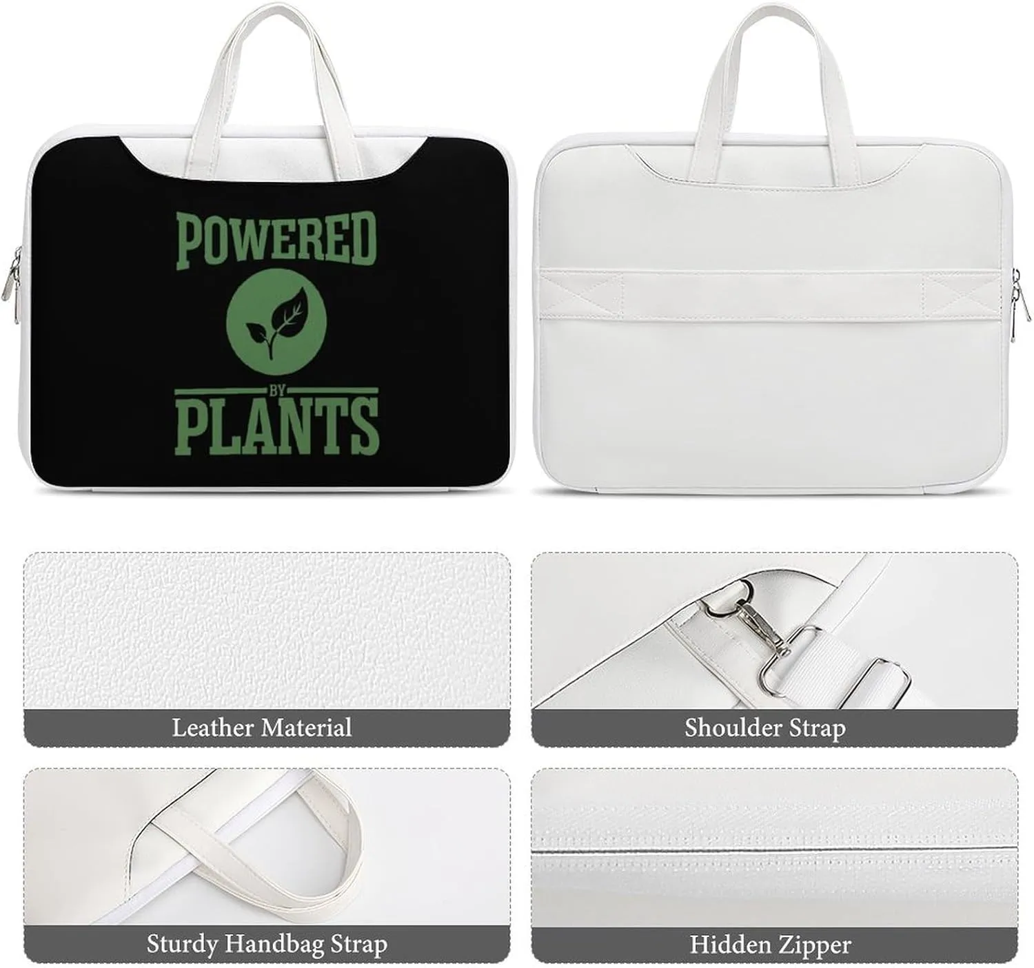 Powered by Plants Leather Bag Laptop Case Slim Water Resistant Computer Bags with Handle Briefcase for Work