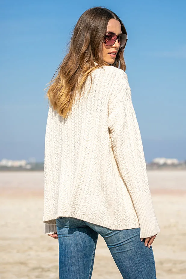 Queencii  Lea Criss Cross Sweater Beige