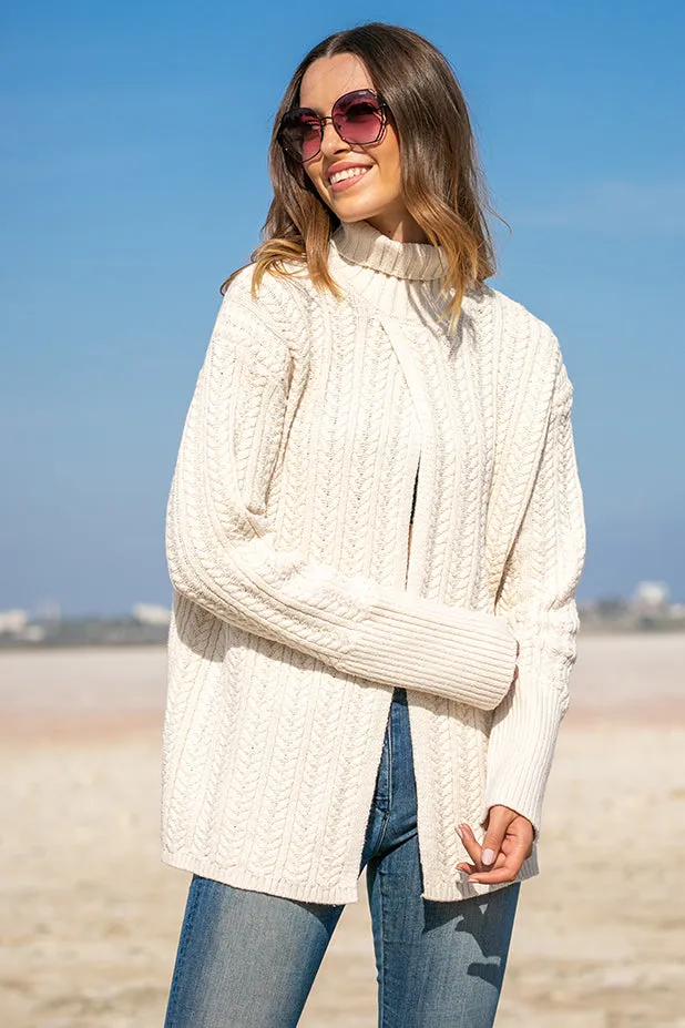 Queencii  Lea Criss Cross Sweater Beige