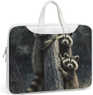 Raccoons Hugging A Tree Trunk Leather Bag Laptop Case Slim Water Resistant Computer Bags with Handle Briefcase for Work