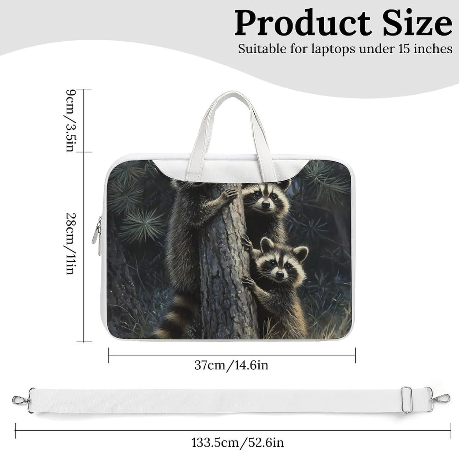 Raccoons Hugging A Tree Trunk Leather Bag Laptop Case Slim Water Resistant Computer Bags with Handle Briefcase for Work