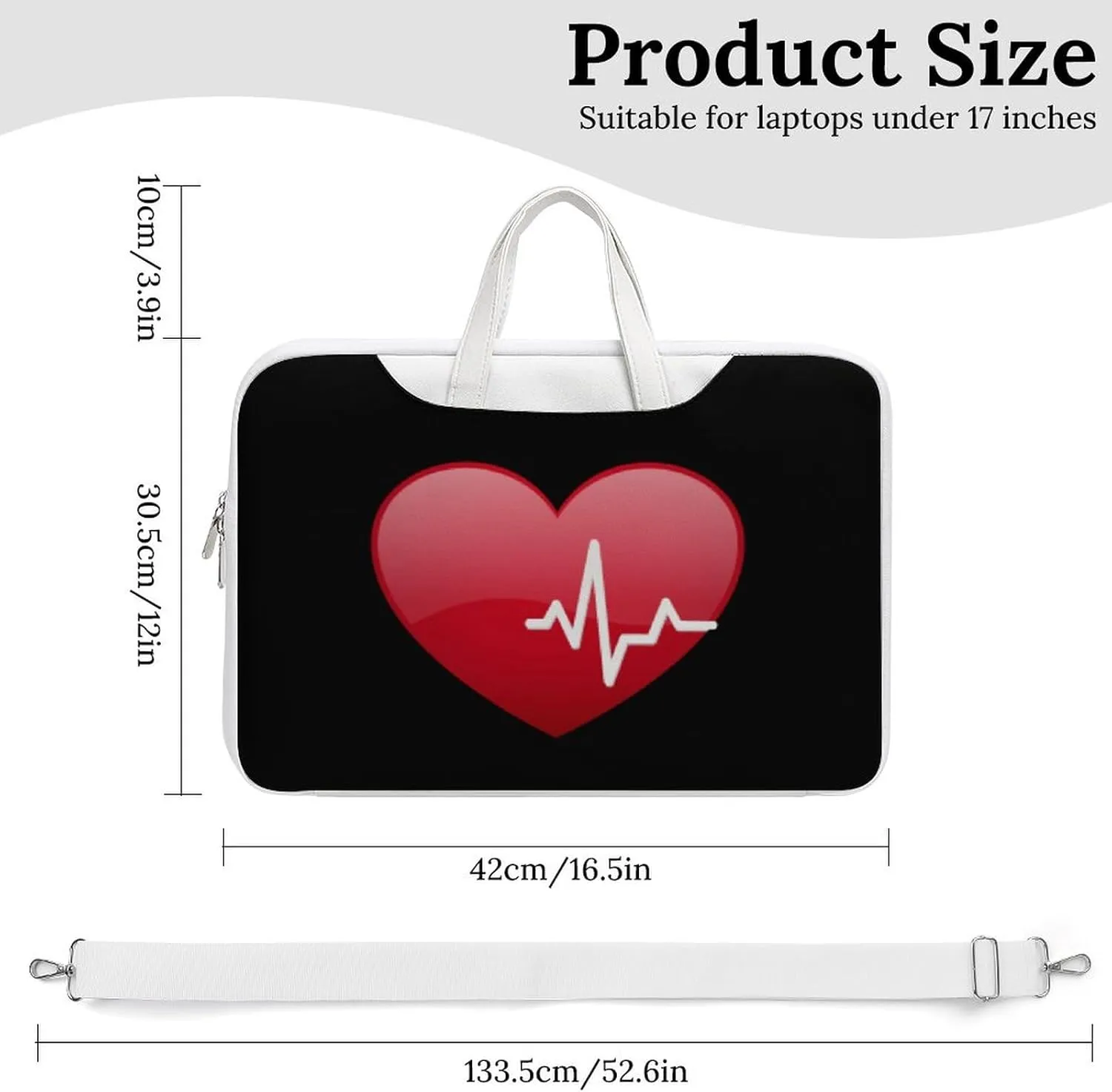 Red Heartbeat Leather Bag Laptop Case Slim Water Resistant Computer Bags with Handle Briefcase for Work