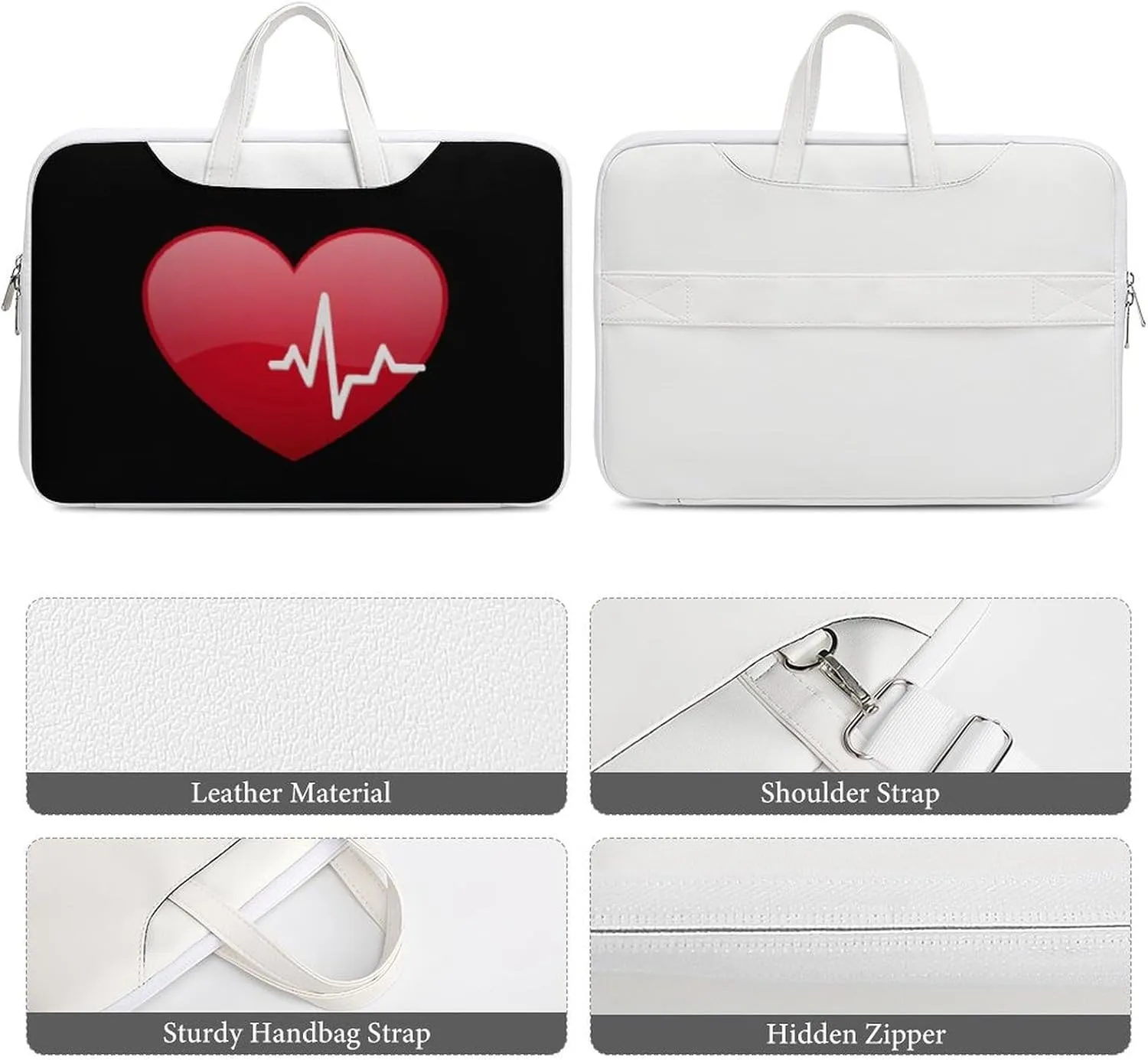 Red Heartbeat Leather Bag Laptop Case Slim Water Resistant Computer Bags with Handle Briefcase for Work